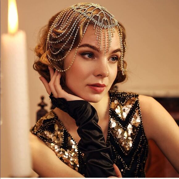 Roaring 20s Crystal Rhinestone Flapper Cap Headpiece Jewelry Vintage Inspired